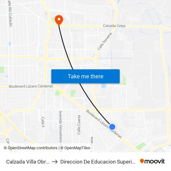 Calzada Villa Obregón / Villa Cortés to Direccion De Educacion Superior E Investigacion Cetys Mexicali map