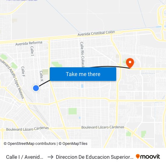 Calle I / Avenida Gustavo Sotelo to Direccion De Educacion Superior E Investigacion Cetys Mexicali map