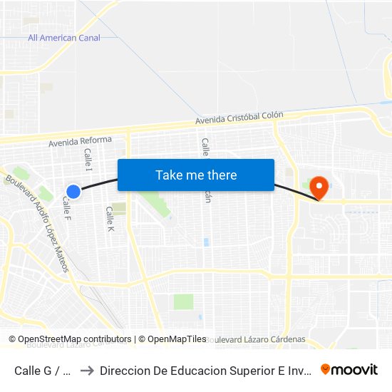 Calle G / Herreros to Direccion De Educacion Superior E Investigacion Cetys Mexicali map