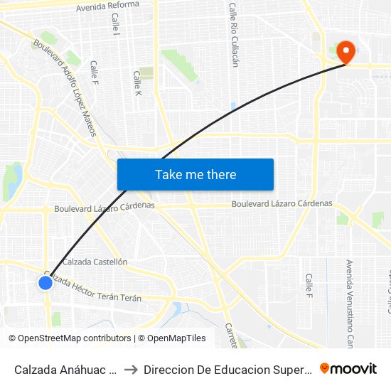 Calzada Anáhuac / Avenida De La Troje to Direccion De Educacion Superior E Investigacion Cetys Mexicali map