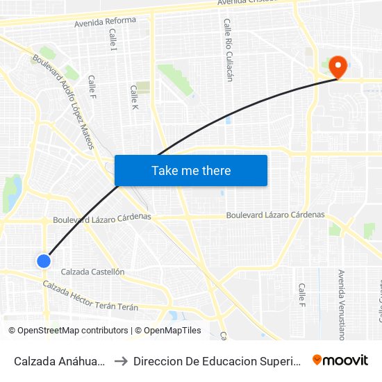 Calzada Anáhuac / Avenida Gerona to Direccion De Educacion Superior E Investigacion Cetys Mexicali map