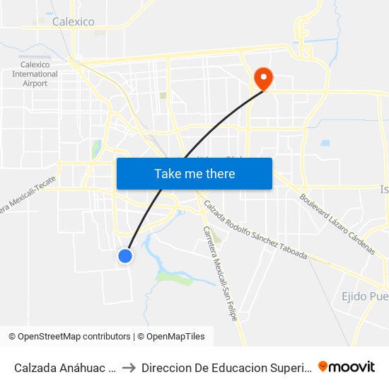 Calzada Anáhuac / Avenida Guadamur to Direccion De Educacion Superior E Investigacion Cetys Mexicali map