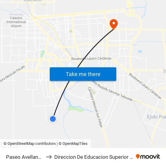 Paseo Avellaneda / Redondela to Direccion De Educacion Superior E Investigacion Cetys Mexicali map