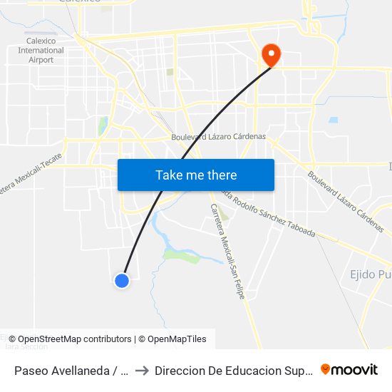 Paseo Avellaneda / Calzada De Los Monarcas to Direccion De Educacion Superior E Investigacion Cetys Mexicali map