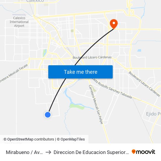 Mirabueno / Avenida Acassuso to Direccion De Educacion Superior E Investigacion Cetys Mexicali map