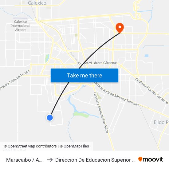 Maracaibo / Avenida Burguete to Direccion De Educacion Superior E Investigacion Cetys Mexicali map