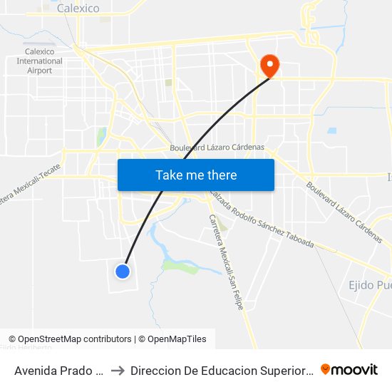 Avenida Prado Del Rey / Parzon to Direccion De Educacion Superior E Investigacion Cetys Mexicali map