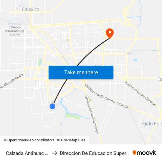 Calzada Anáhuac / Avenida Formentera to Direccion De Educacion Superior E Investigacion Cetys Mexicali map