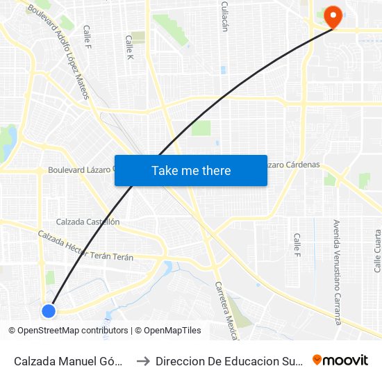 Calzada Manuel Gómez Morín / Calzada Anáhuac to Direccion De Educacion Superior E Investigacion Cetys Mexicali map