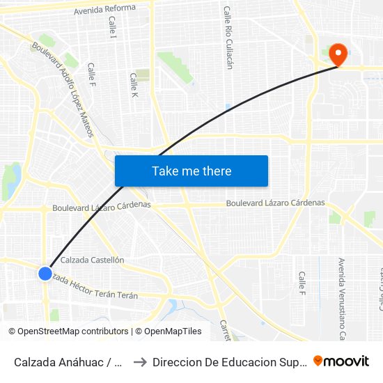 Calzada Anáhuac / Calzada Héctor Terán Terán to Direccion De Educacion Superior E Investigacion Cetys Mexicali map