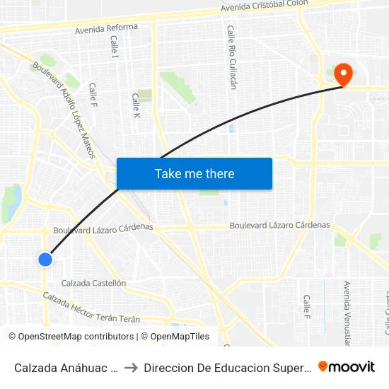 Calzada Anáhuac / Avenida Pontevedra to Direccion De Educacion Superior E Investigacion Cetys Mexicali map