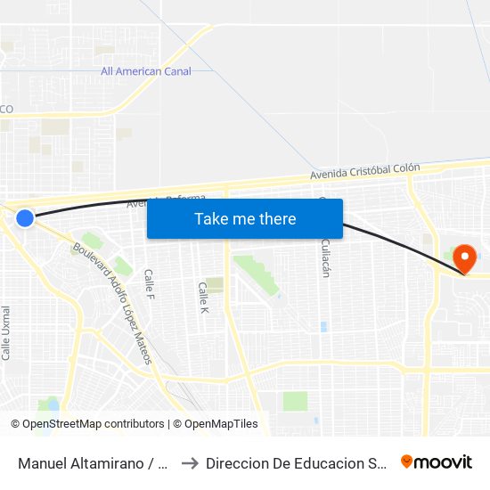 Manuel Altamirano / Boulevard Adolfo López Mateos to Direccion De Educacion Superior E Investigacion Cetys Mexicali map