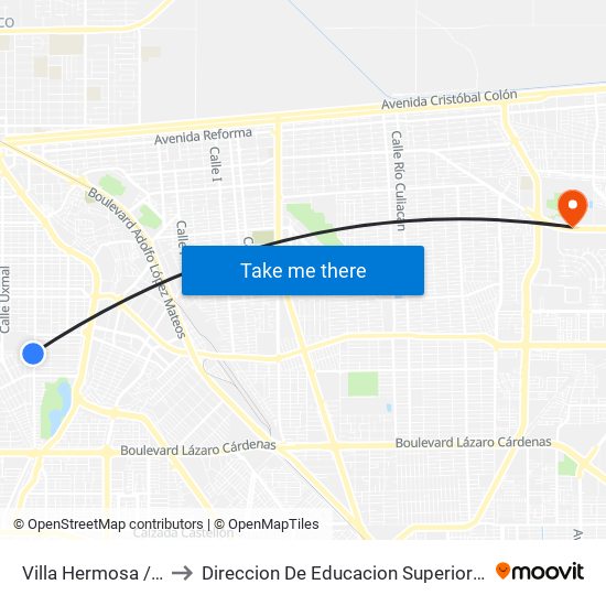 Villa Hermosa / Avenida Cosalá to Direccion De Educacion Superior E Investigacion Cetys Mexicali map