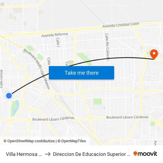 Villa Hermosa / Avenida Ixtlán to Direccion De Educacion Superior E Investigacion Cetys Mexicali map