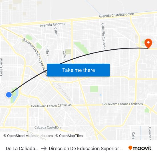 De La Cañada / Del Arcoiris to Direccion De Educacion Superior E Investigacion Cetys Mexicali map