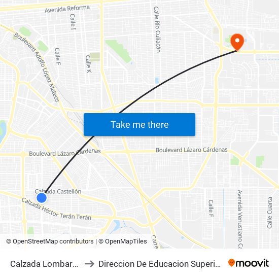 Calzada Lombardo Toledano / Jaén to Direccion De Educacion Superior E Investigacion Cetys Mexicali map