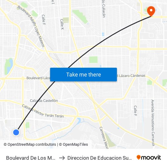 Boulevard De Los Monarcas / De Las Heráldicas to Direccion De Educacion Superior E Investigacion Cetys Mexicali map