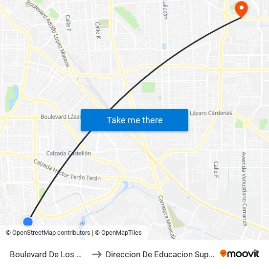 Boulevard De Los Monarcas / Avenida Ronda to Direccion De Educacion Superior E Investigacion Cetys Mexicali map