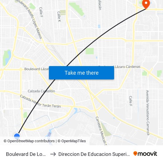 Boulevard De Los Monarcas / Tudela to Direccion De Educacion Superior E Investigacion Cetys Mexicali map