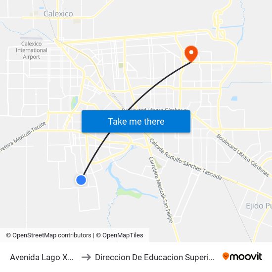 Avenida Lago Xochimilco / Tercera to Direccion De Educacion Superior E Investigacion Cetys Mexicali map