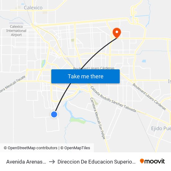 Avenida Arenas Del Rey / Estella to Direccion De Educacion Superior E Investigacion Cetys Mexicali map