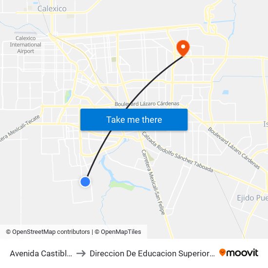 Avenida Castiblanco / Siqueiros to Direccion De Educacion Superior E Investigacion Cetys Mexicali map