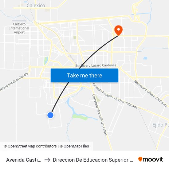 Avenida Castiblanco / Anso to Direccion De Educacion Superior E Investigacion Cetys Mexicali map