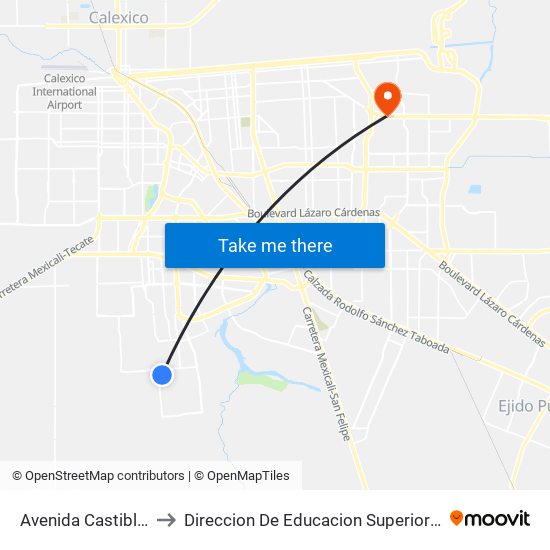 Avenida Castiblanco / Monforte to Direccion De Educacion Superior E Investigacion Cetys Mexicali map