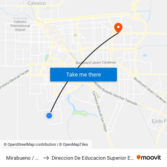 Mirabueno / Avenida Bolea to Direccion De Educacion Superior E Investigacion Cetys Mexicali map