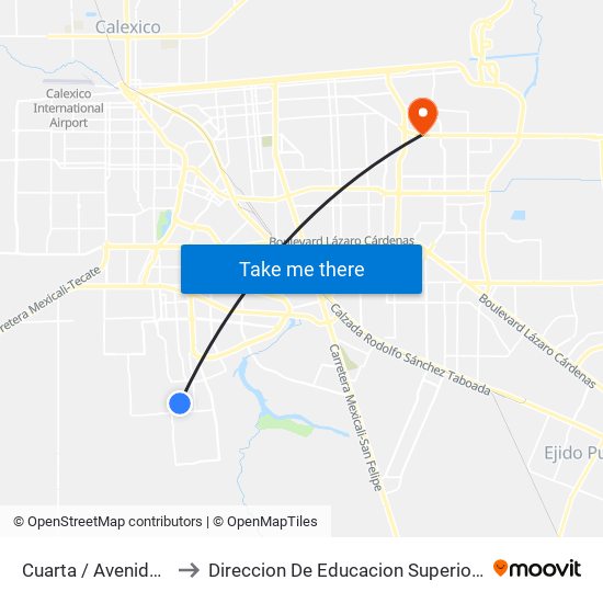 Cuarta / Avenida Lago Xochimilco to Direccion De Educacion Superior E Investigacion Cetys Mexicali map