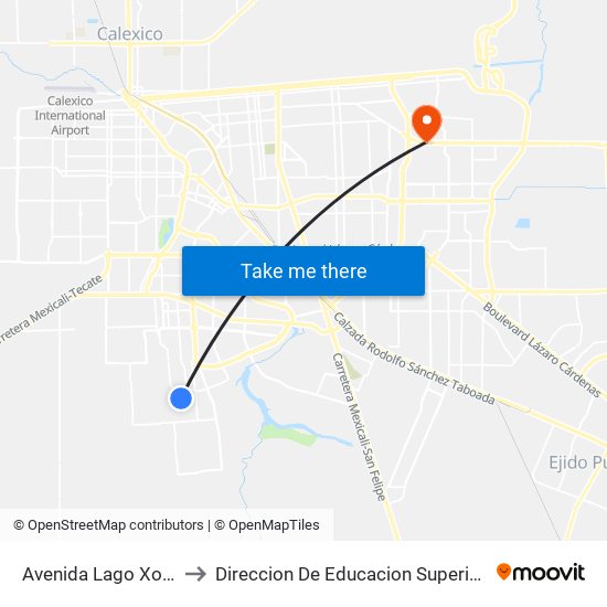 Avenida Lago Xochimilco / Segunda to Direccion De Educacion Superior E Investigacion Cetys Mexicali map