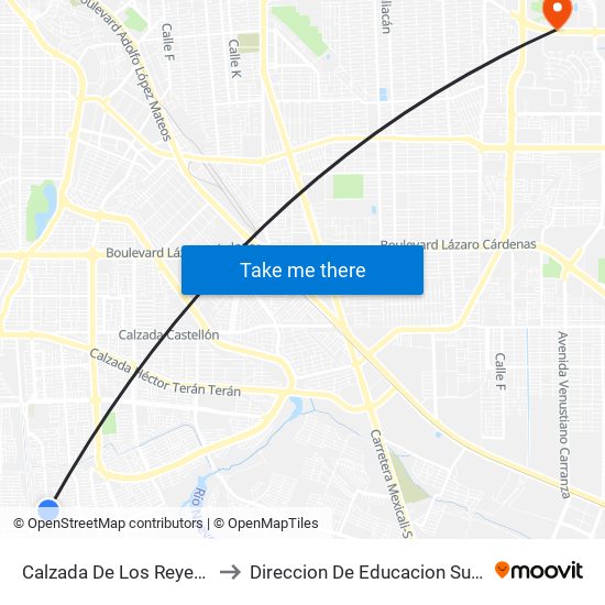Calzada De Los Reyes / Avenida Montes De Toledo to Direccion De Educacion Superior E Investigacion Cetys Mexicali map