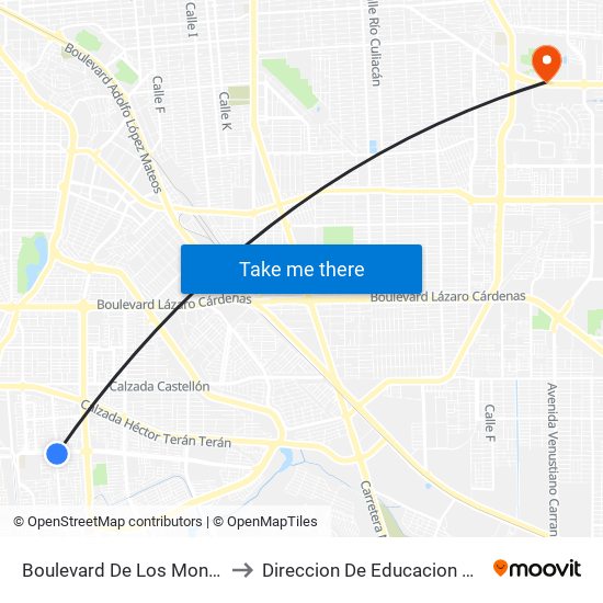 Boulevard De Los Monarcas / Calzada Laguna Xochimilco to Direccion De Educacion Superior E Investigacion Cetys Mexicali map