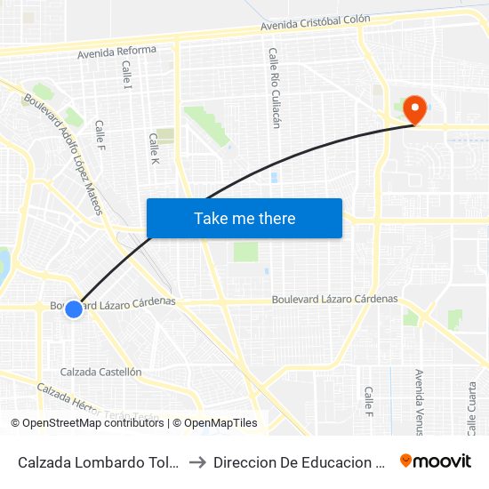 Calzada Lombardo Toledano / Boulevard Lázaro Cárdenas to Direccion De Educacion Superior E Investigacion Cetys Mexicali map