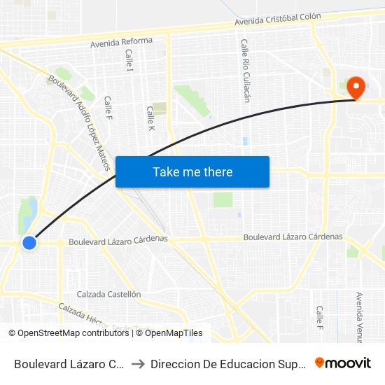 Boulevard Lázaro Cárdenas / Lago Bagueolo to Direccion De Educacion Superior E Investigacion Cetys Mexicali map