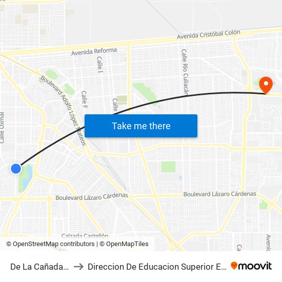 De La Cañada / Del Bosque to Direccion De Educacion Superior E Investigacion Cetys Mexicali map