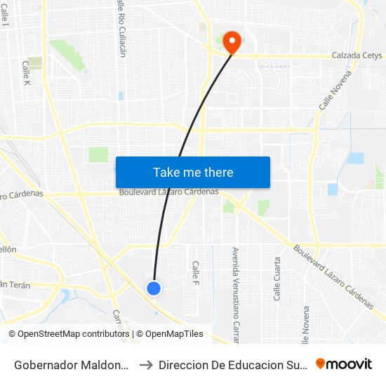 Gobernador Maldonado / Avenida Presa Infiernillo to Direccion De Educacion Superior E Investigacion Cetys Mexicali map