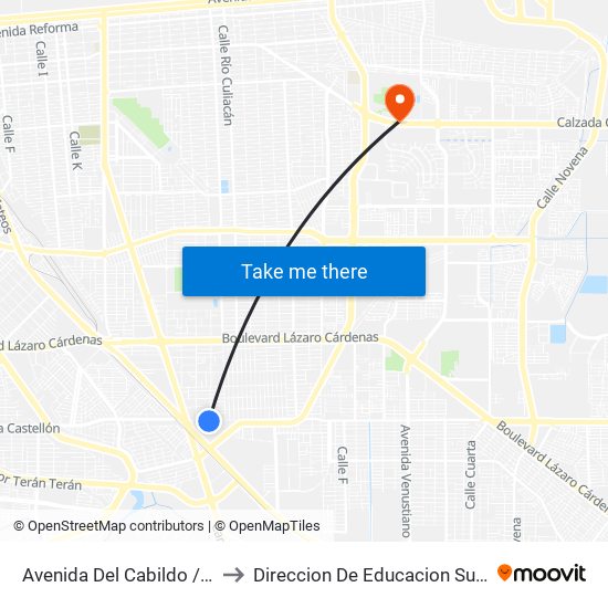 Avenida Del Cabildo / Gobernador Alfonso González to Direccion De Educacion Superior E Investigacion Cetys Mexicali map