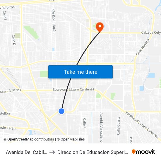 Avenida Del Cabildo / 12 De Octubre to Direccion De Educacion Superior E Investigacion Cetys Mexicali map