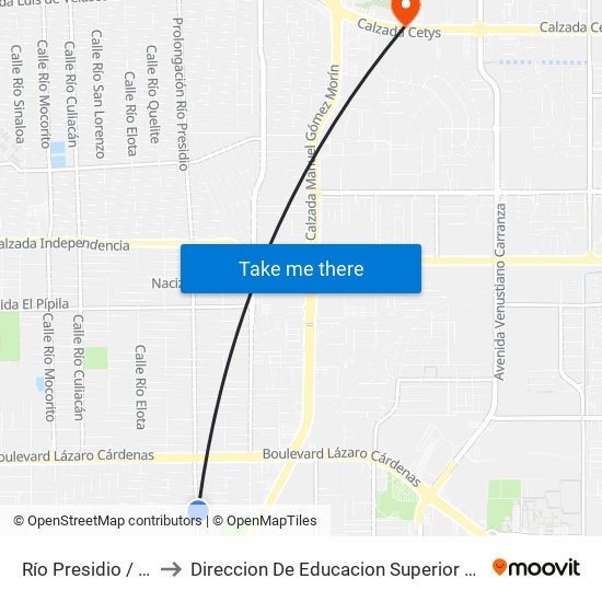 Río Presidio / Plan De Iguala to Direccion De Educacion Superior E Investigacion Cetys Mexicali map