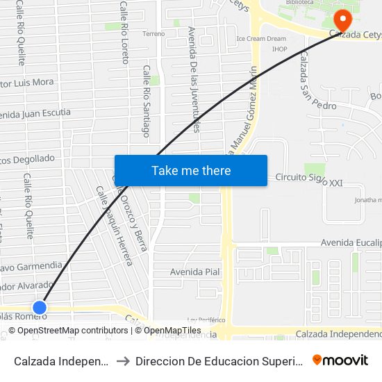 Calzada Independencia / Río Quelite to Direccion De Educacion Superior E Investigacion Cetys Mexicali map