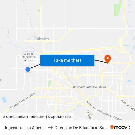 Ingeniero Luis Alcerrega / Boulevard Luis Álvarez to Direccion De Educacion Superior E Investigacion Cetys Mexicali map