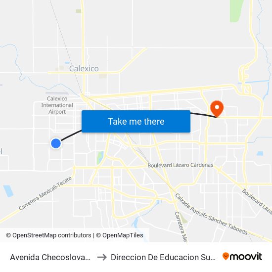 Avenida Checoslovaquia / Boulevard Luis Álvarez to Direccion De Educacion Superior E Investigacion Cetys Mexicali map