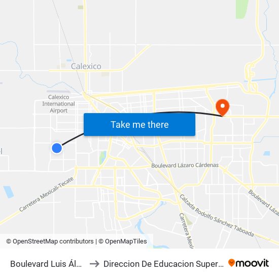 Boulevard Luis Álvarez / Jordania Norte to Direccion De Educacion Superior E Investigacion Cetys Mexicali map