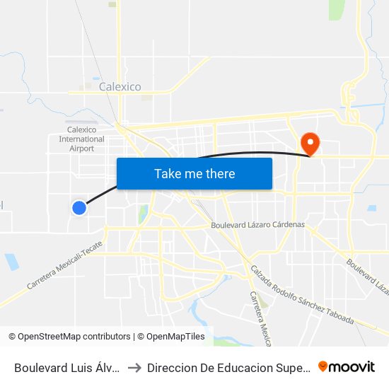 Boulevard Luis Álvarez / Avenida Rumania to Direccion De Educacion Superior E Investigacion Cetys Mexicali map