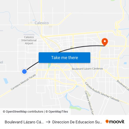 Boulevard Lázaro Cárdenas / Avenida Yugoslavia to Direccion De Educacion Superior E Investigacion Cetys Mexicali map