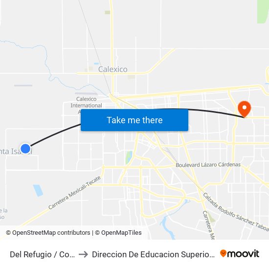 Del Refugio / Continente Europeo to Direccion De Educacion Superior E Investigacion Cetys Mexicali map