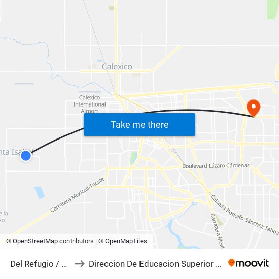 Del Refugio / Avenida Plutón to Direccion De Educacion Superior E Investigacion Cetys Mexicali map