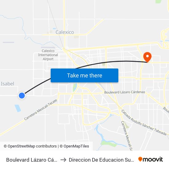 Boulevard Lázaro Cárdenas / Paseo Viñas Del Sol to Direccion De Educacion Superior E Investigacion Cetys Mexicali map