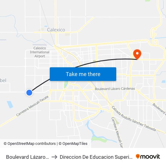 Boulevard Lázaro Cárdenas / Río Nilo to Direccion De Educacion Superior E Investigacion Cetys Mexicali map